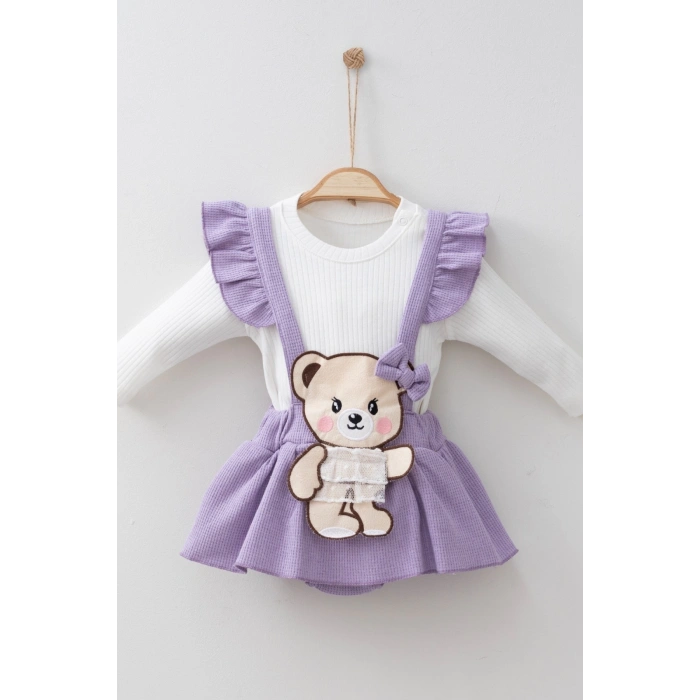 Kurdaleli Ayıcık Askılı 2li Kız Bebek Takımı