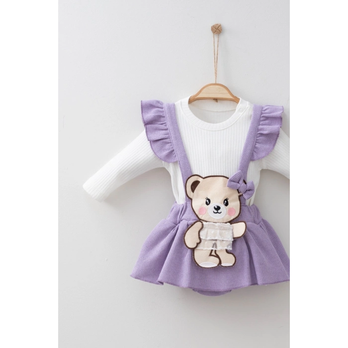 Kurdaleli Ayıcık Askılı 2li Kız Bebek Takımı