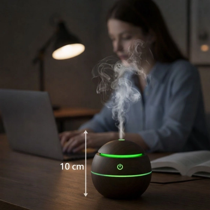 Küre Model Akasya Renk Hava Nemlendirici – Ultrasonik Soğuk Buhar Makinesi, LED Işıklı Masaüstü Oda Nemlendirici (4887)