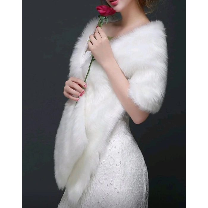 Kürk Orijinal Beyaz Seksi Omuzluk Şık Kürk