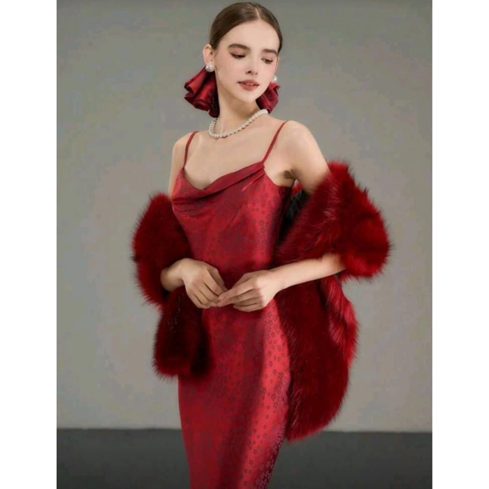 Kürk Orijinal Kırmızı Seksi Omuzluk Şık Kürk