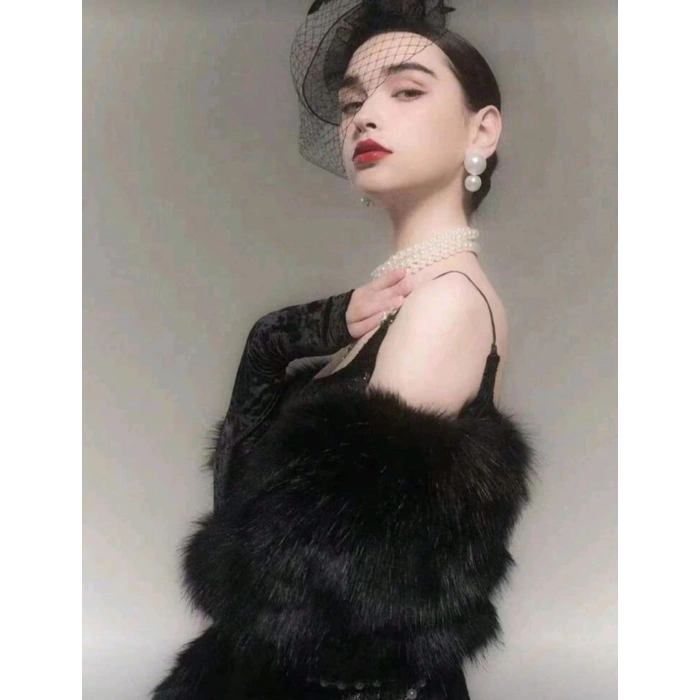 Kürk Orijinal Siyah Seksi Omuzluk Şık Kürk