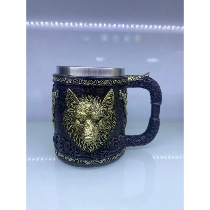 Kurt işlemeli Çelik Kupa Kod 6901