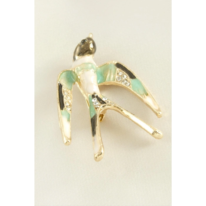 Kuş Mineli Taşlı Broş