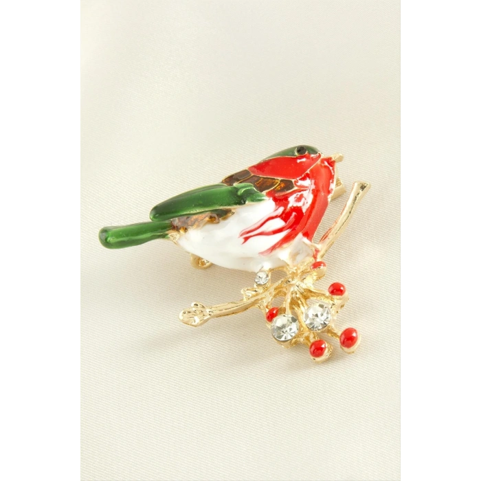 Kuş Mineli Taşlı Broş