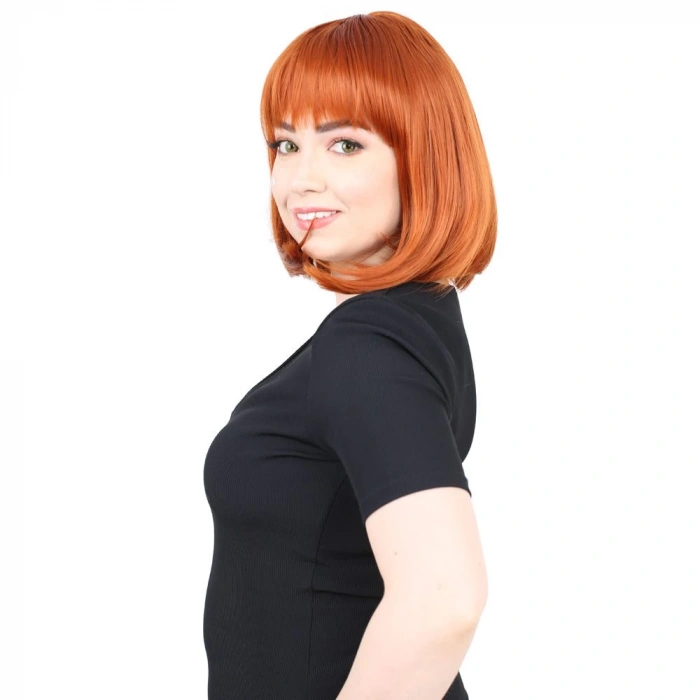 Küt Kahküllü Fiber Sentetik Peruk - Bakır