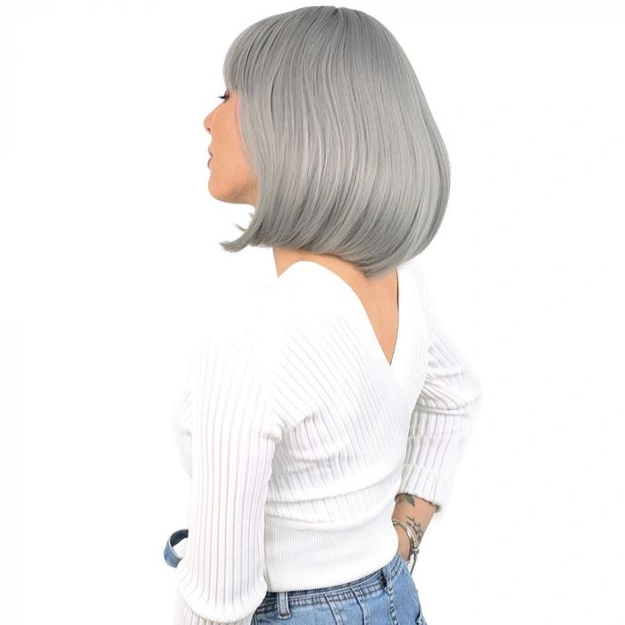 Küt Kahküllü Fiber Sentetik Peruk - Gri