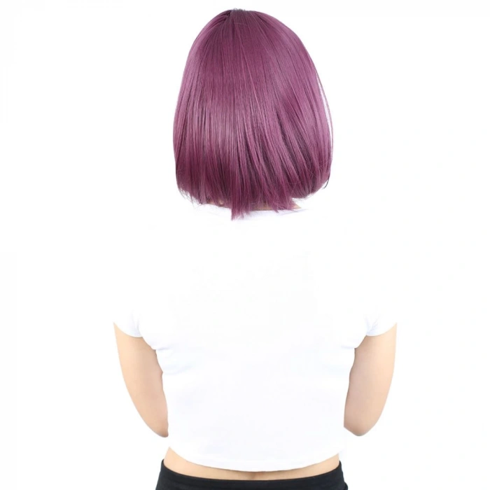 Küt Kahküllü Fiber Sentetik Peruk - Patlıcan Moru