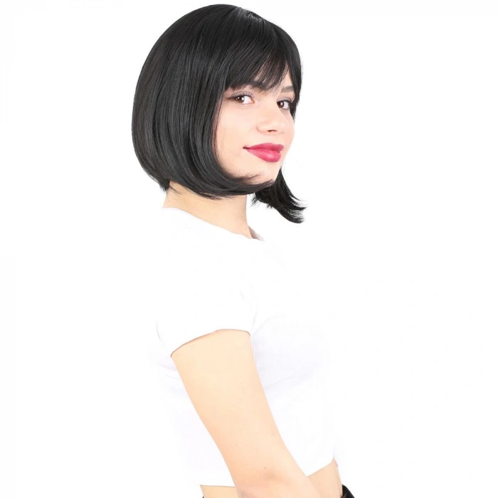 Küt Kahküllü Fiber Sentetik Peruk - Siyah