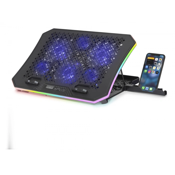 Laptop Soğutucu 6X Fan Rgb + Telefon Standı 14–18 - Siyah DCXAA8