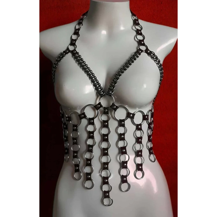 Lastik Seksi Büstiyer - Göğüs Açık Bırakan Büstiyer Lastik Harness - Brf567