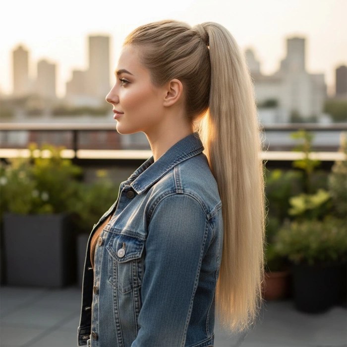 Lastik Tokalı At Kuyruğu Düz - Kumral Beyaz Platin Röfle