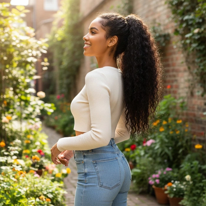 Lastik Tokalı At Kuyruğu Kabarık Afro Dalgalı  - Kahverengi