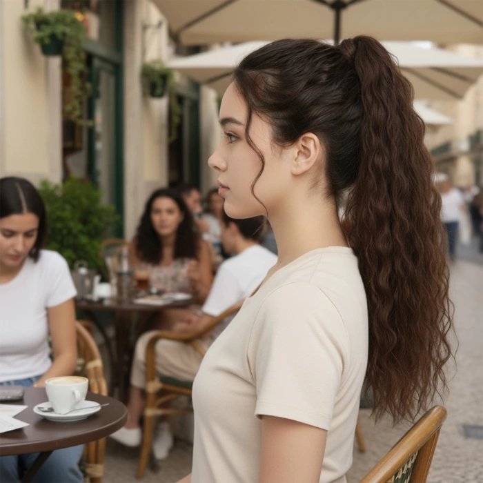 Lastik Tokalı At Kuyruğu Kabarık Afro Dalgalı  - Kumral