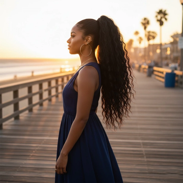 Lastik Tokalı At Kuyruğu Kabarık Afro Dalgalı  - Siyah