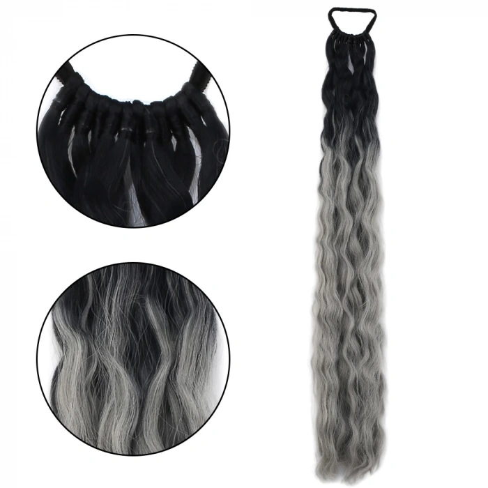 Lastik Tokalı At Kuyruğu Kabarık Afro Dalgalı - Siyah / Gri Ombre