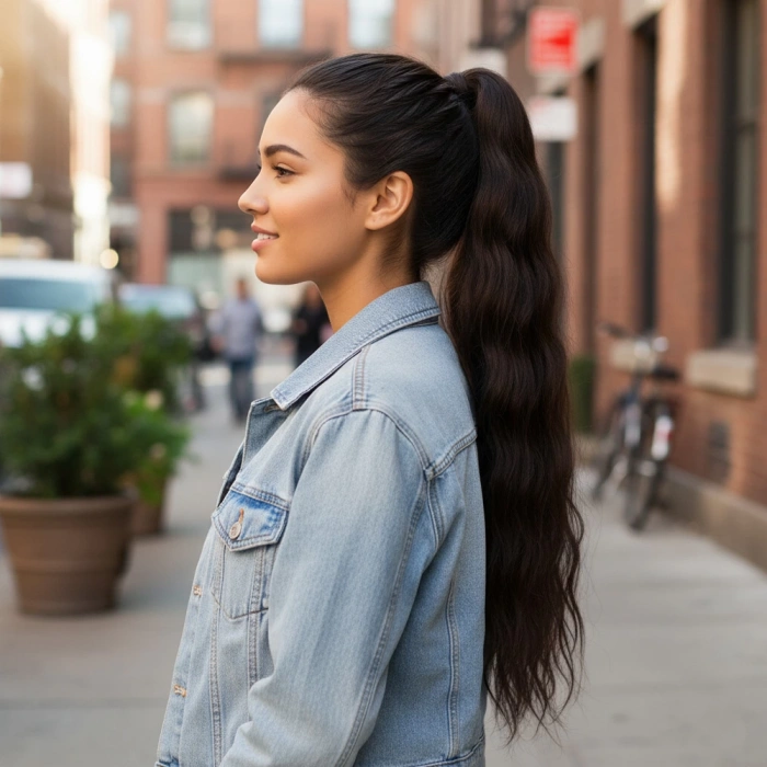Lastik Tokalı At Kuyruğu Su Dalgalı  - Kahverengi