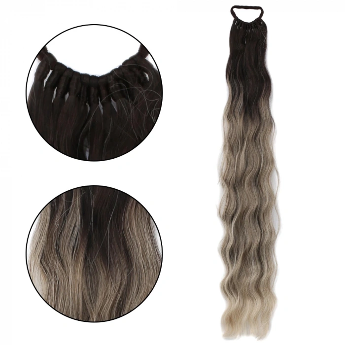 Lastik Tokalı At Kuyruğu Su Dalgalı - Küllü Kumral / Beyaz Platin Ombre