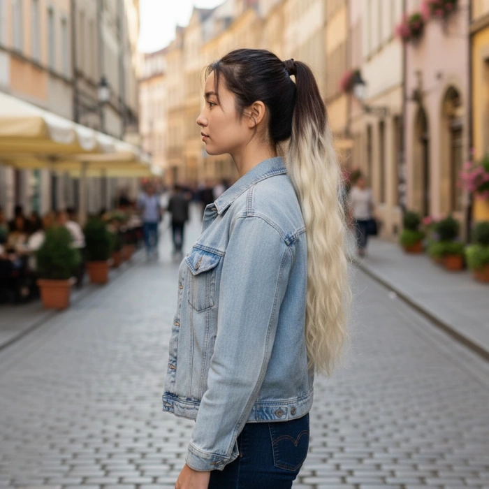 Lastik Tokalı At Kuyruğu Su Dalgalı - Kumral / Platin Ombre