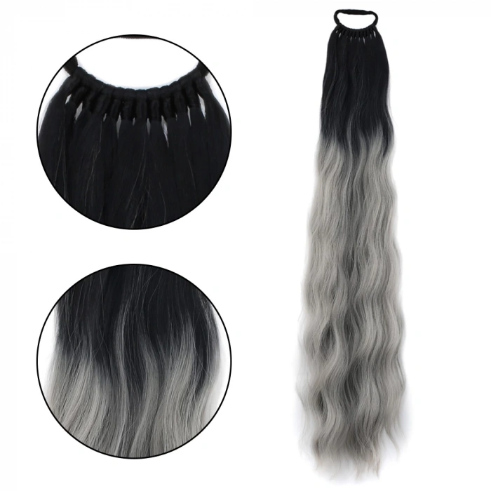 Lastik Tokalı At Kuyruğu Su Dalgalı - Siyah / Gri Ombre