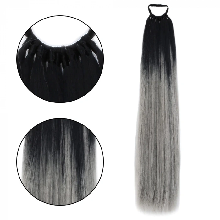 Lastikli At Kuyruğu Düz - Siyah Gri Ombre