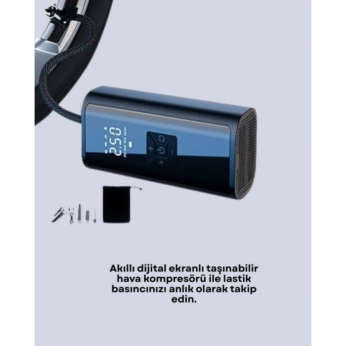 Led Fenerli Ve Sos Işıklı Çok Fonksiyonlu Hava Kompresörü