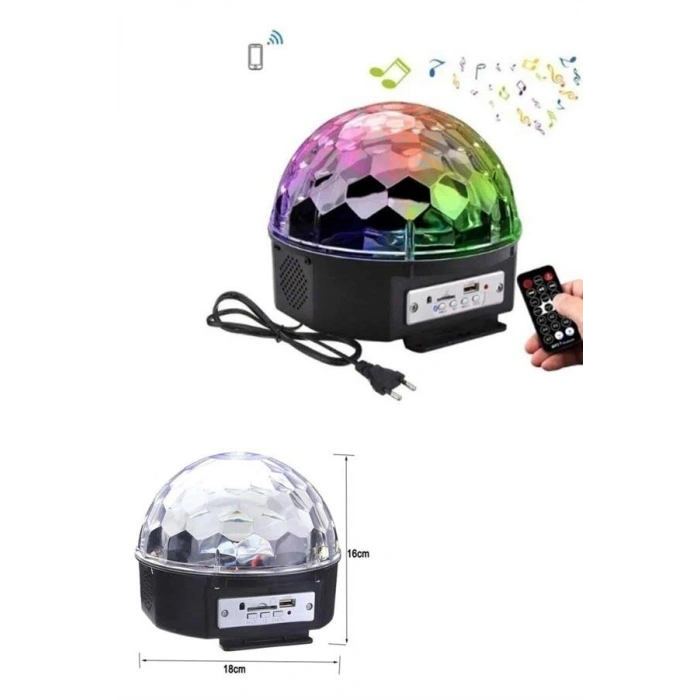 Led Işık Disko Topu Bluetooth Hoparlörlü Usb Müzik Çalar Kumandalı