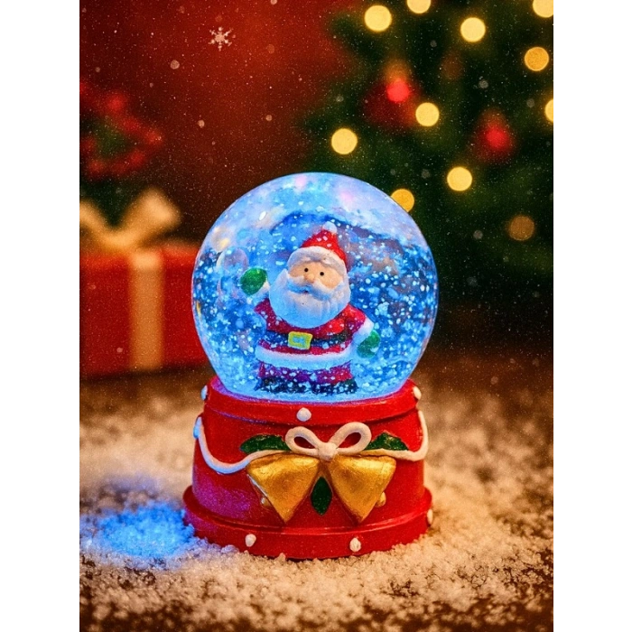 LED Işıklı  Yılbaşı Kar Küresi – 9 cm Orta Boy Noel Baba Figürlü Dekoratif Süs 48