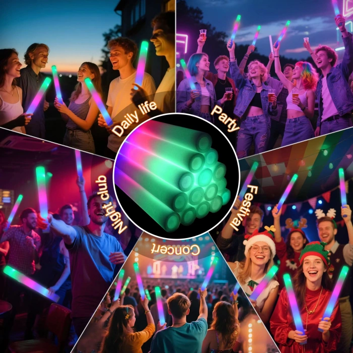 Led Işıklı 3 Modlu Kauçuk Işıklı Sünger Parti Çubuk Sopa - 46 cm (6’lı Paket) (4887)