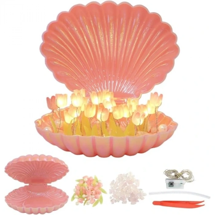 Led Işıklı Kendin Yap Deniz Kabuğu Tasarımlı Lale Lamba