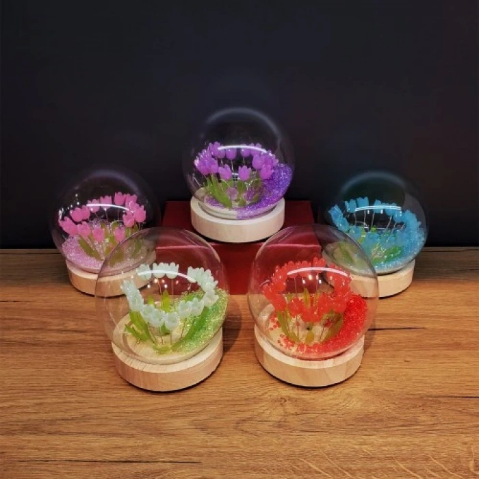 Led Işıklı Lale Cam Fanus