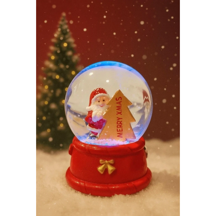 LED Işıklı MERRY XMAS  Noel Kar Küresi – 9 cm Orta Boy Dekoratif Hediye - 48
