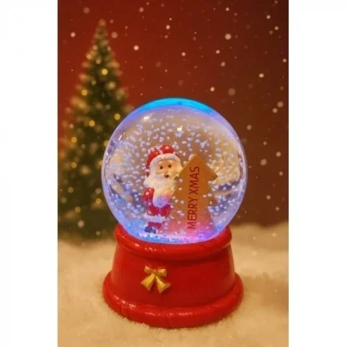 LED Işıklı MERRY XMAS  Noel Kar Küresi – 9 cm Orta Boy Dekoratif Hediye - 48