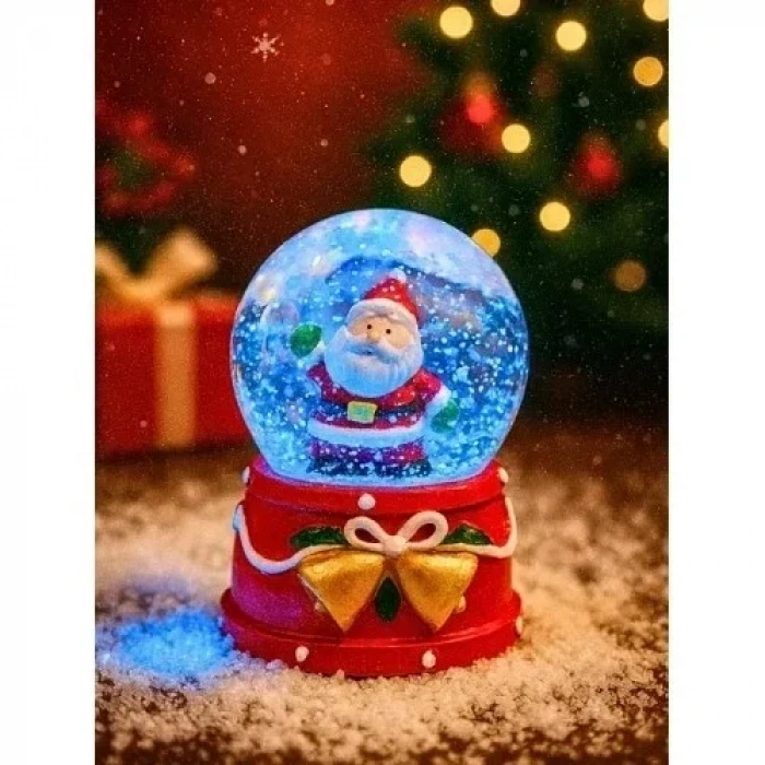 LED Işıklı  Yılbaşı Kar Küresi – 9 cm Orta Boy Noel Baba Figürlü Dekoratif Süs 48
