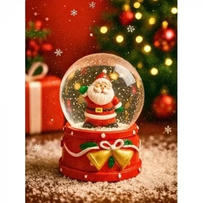 LED Işıklı  Yılbaşı Kar Küresi – 9 cm Orta Boy Noel Baba Figürlü Dekoratif Süs 48