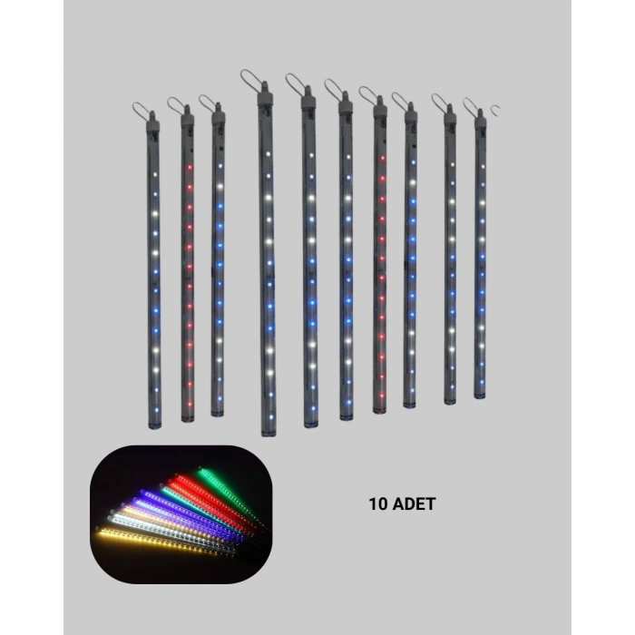 Led Yağmur Işığı Seti 10 Adet Meteor Çubuk Aydınlatma