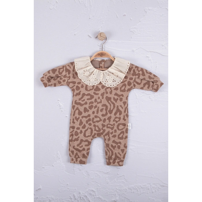 Leopar Dama Desenli % 100 Pamuk Kız Bebek Tulum