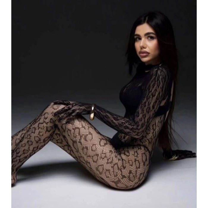 Leopar Desen Vücut Çorabı