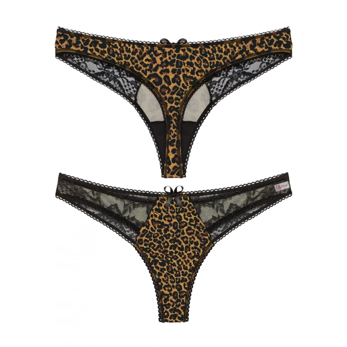  Leopar Desenli Dantelli Fantezi G String Külot