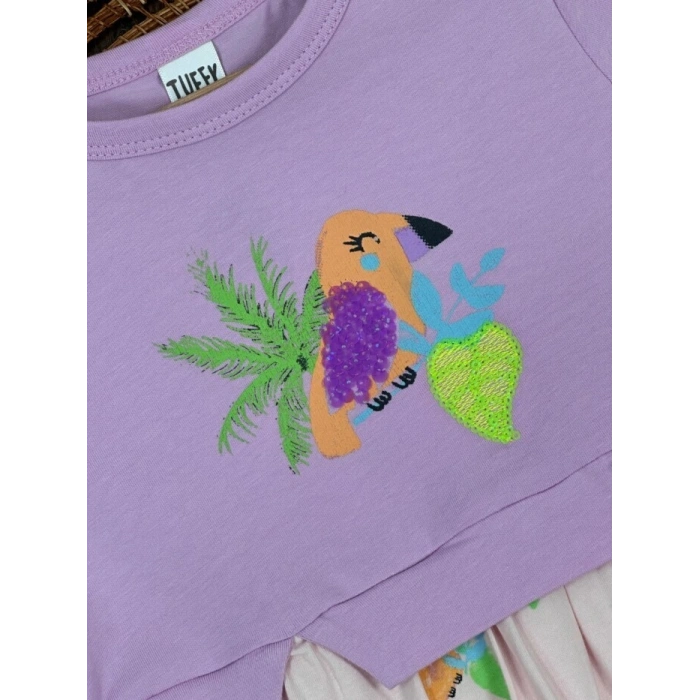 LİLA BİSİKLET YAKA KISA KOLLU LASTİKLİ BEL PAÇA KIZ ÇOCUK & BEBEK ELBISE