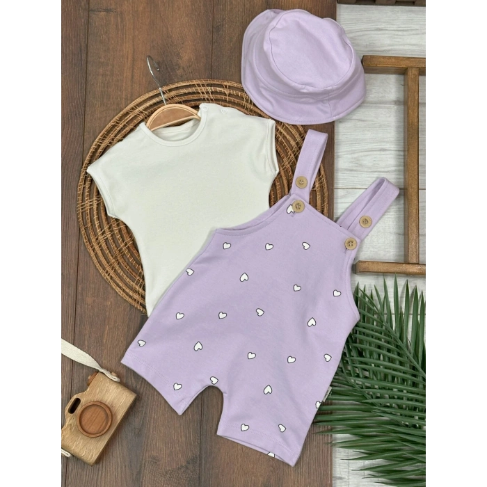 Lila Şapkalı Zarif Slopet 3lü Kız Bebek Takım