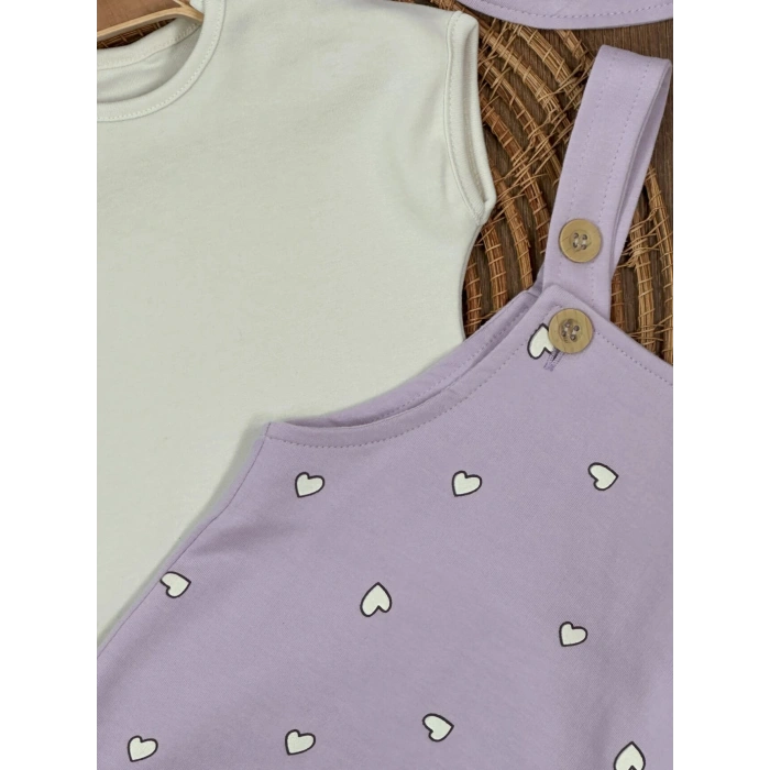 Lila Şapkalı Zarif Slopet 3lü Kız Bebek Takım