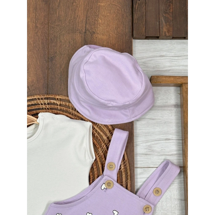 Lila Şapkalı Zarif Slopet 3lü Kız Bebek Takım