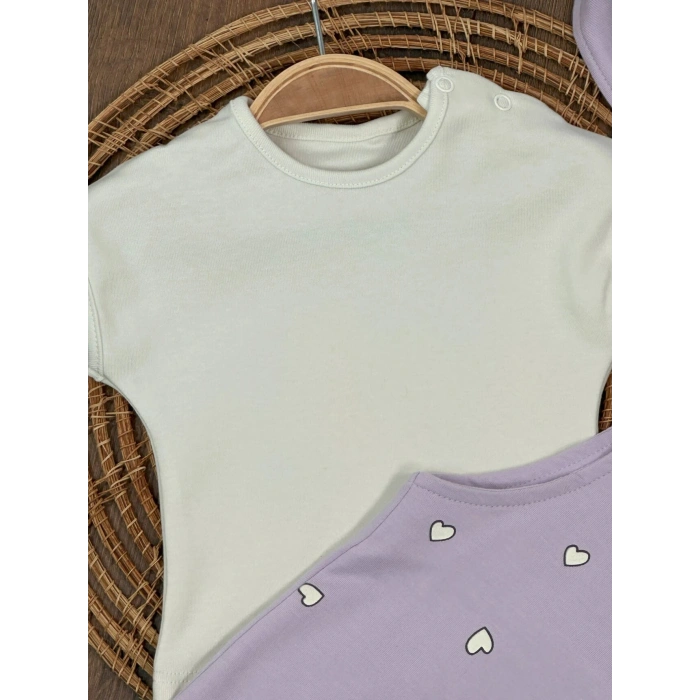 Lila Şapkalı Zarif Slopet 3lü Kız Bebek Takım