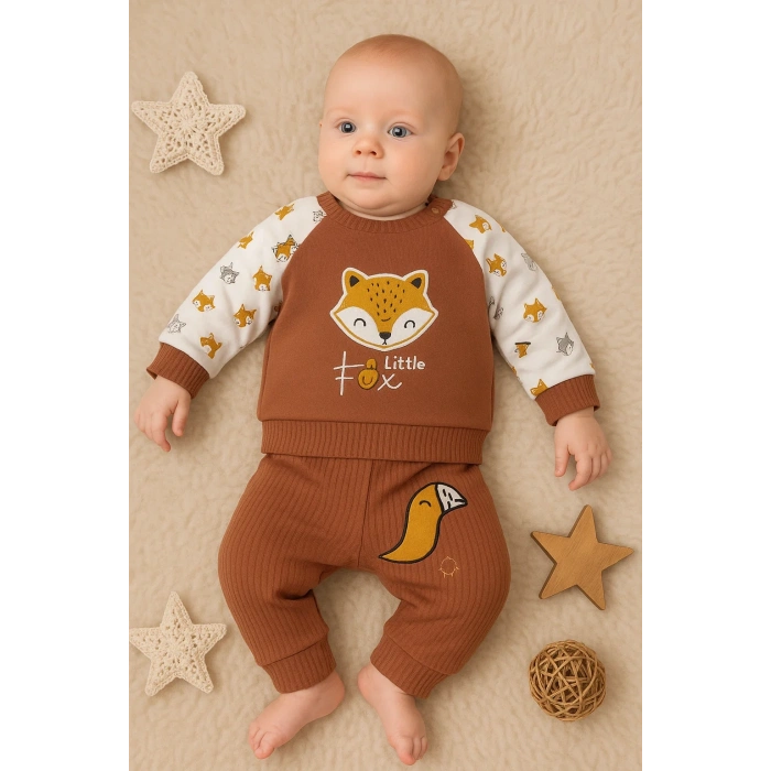 Littie Fox Nakışlı % 100 Pamuklu 2li Erkek Takım