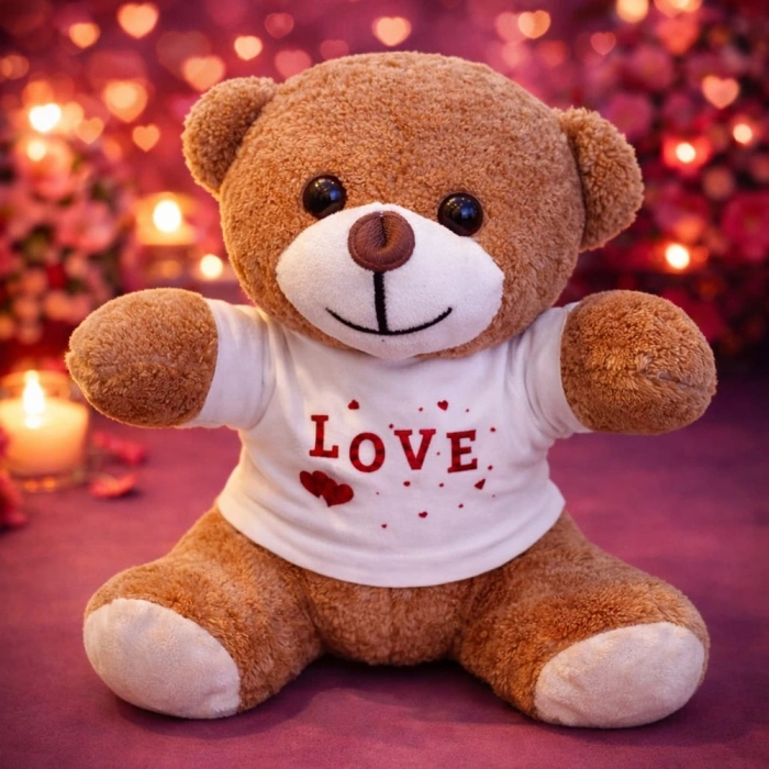 Love Baskılı Tişörtlü Kahverengi Peluş Ayıcık