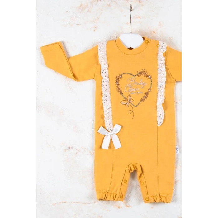 Love Kalp Nakışlı % 100 Pamuk Kız Bebek Tulumu