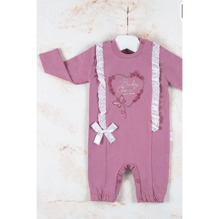 Love Kalp Nakışlı % 100 Pamuk Kız Bebek Tulumu