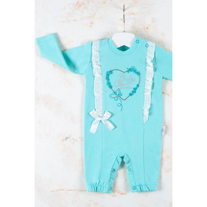 Love Kalp Nakışlı % 100 Pamuk Kız Bebek Tulumu