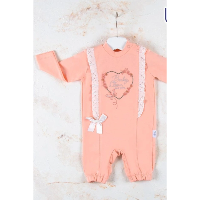 Love Kalp Nakışlı % 100 Pamuk Kız Bebek Tulumu